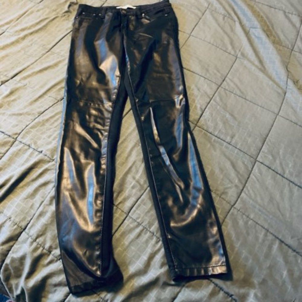 Tractr Faux Leather Front Black jeans